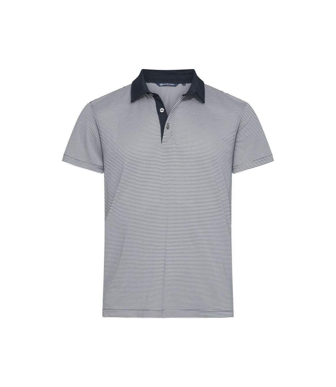 Mens Virtue Stripes Polo Shirt Dark Navy Cutter & Buck-1