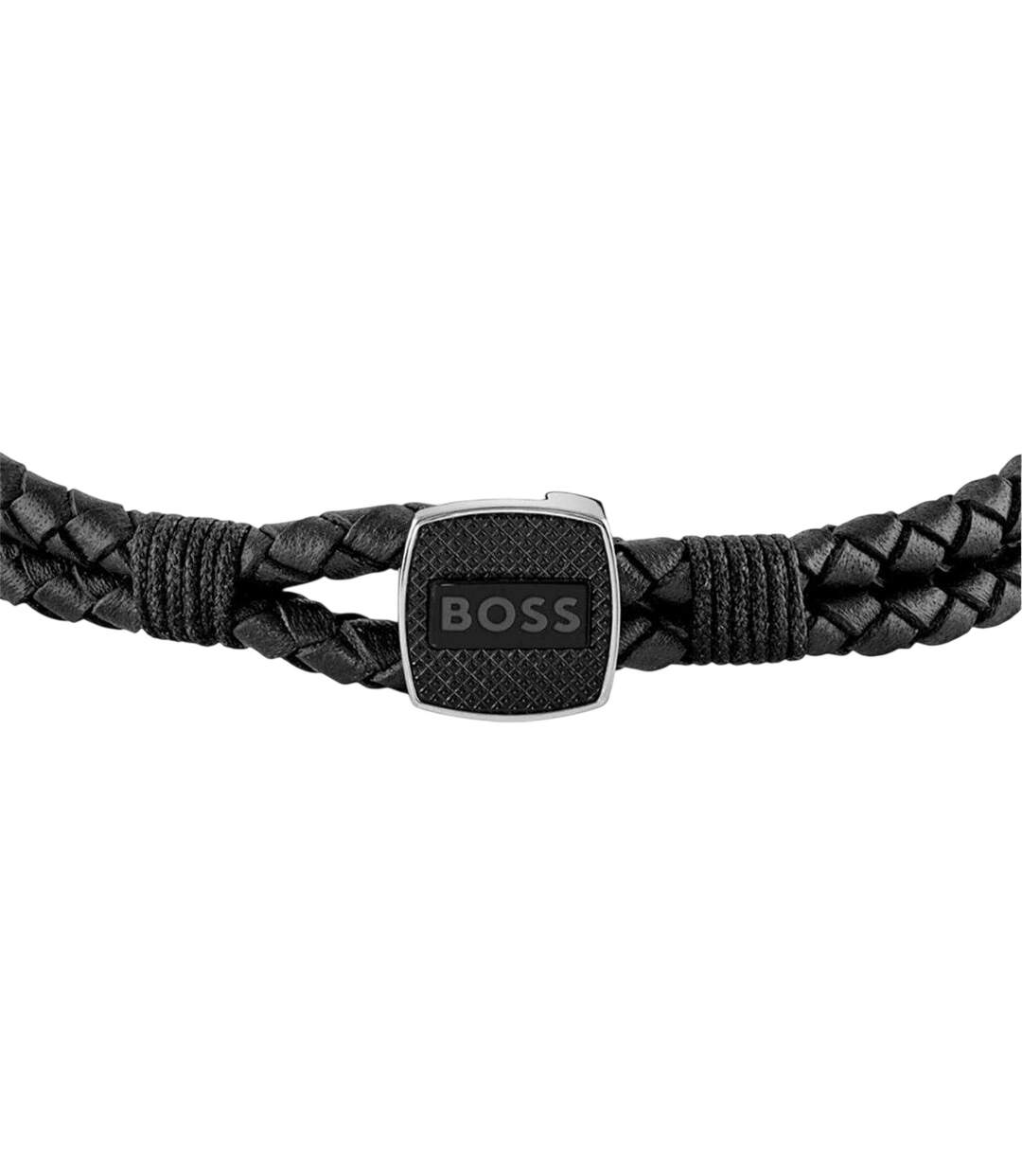 Mens Seal Leather Braided Bracelet One Size Black Boss-2