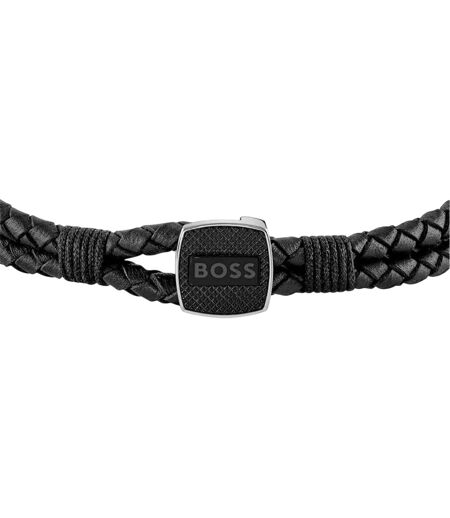 Mens Seal Leather Braided Bracelet One Size Black Boss