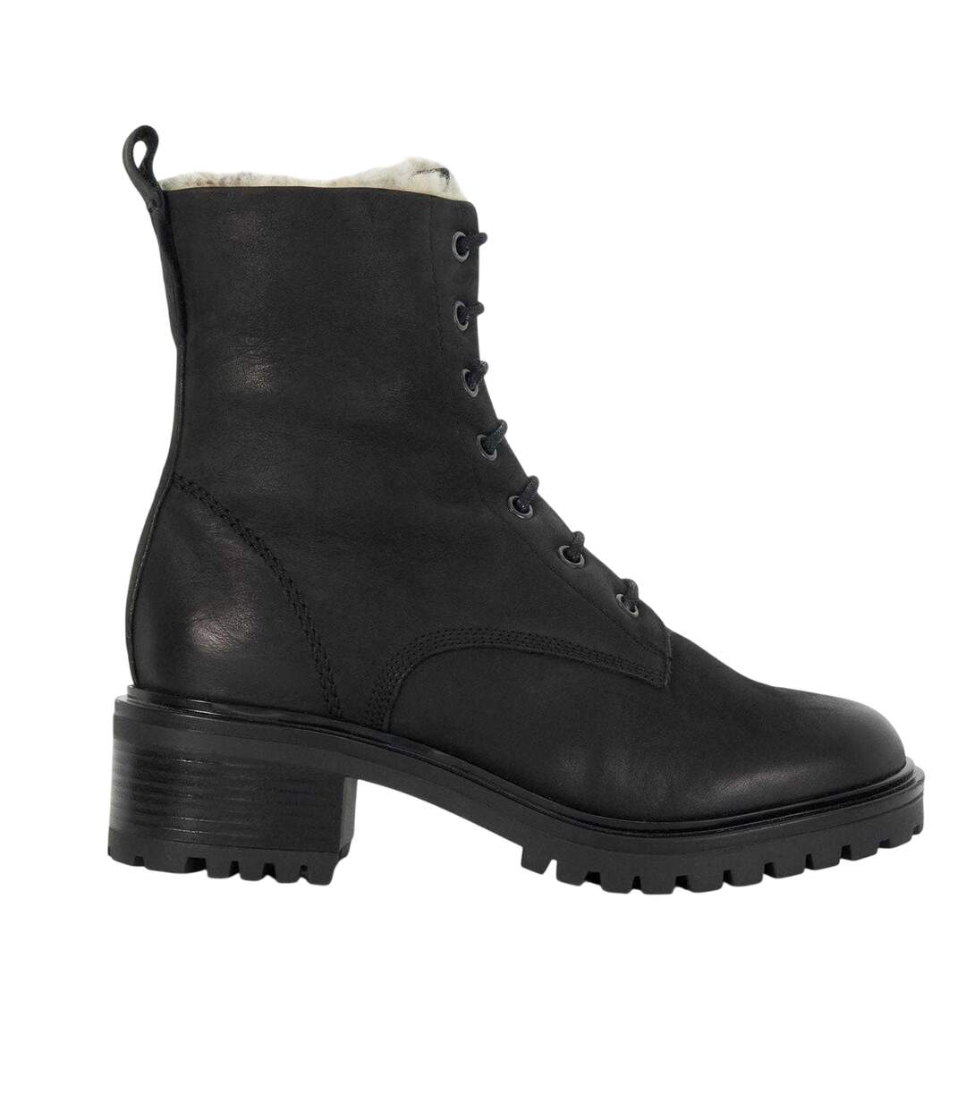 Womens/ladies Leather Block Heel Combat Boots Black Dune London-1