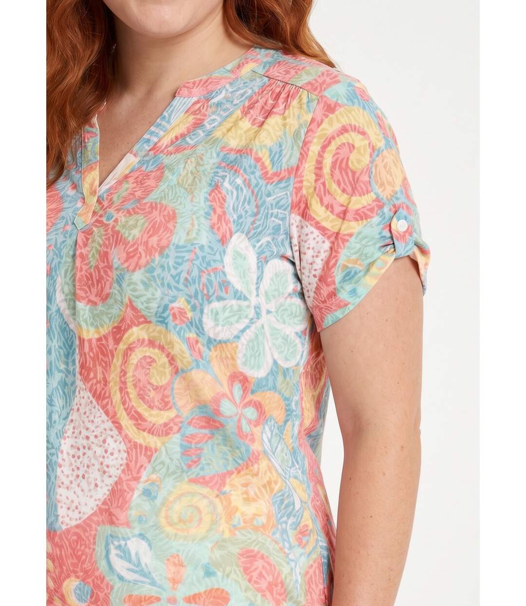 T-shirt long ample fleuri manches courtes-4