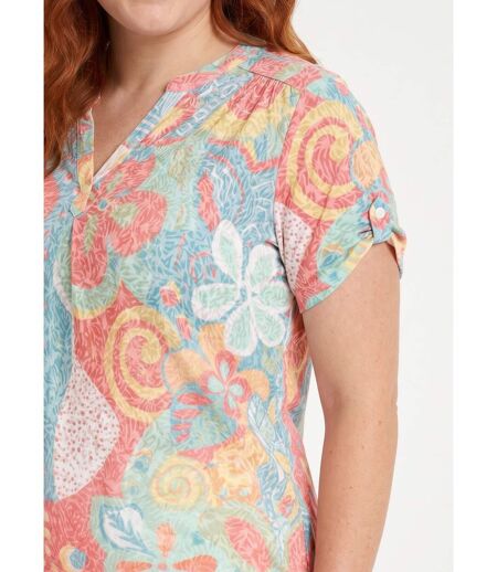 T-shirt long ample fleuri manches courtes