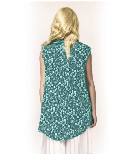 Tunique éclatante à  Fleurs Vertes - Blouse Sans Manches pour Femme