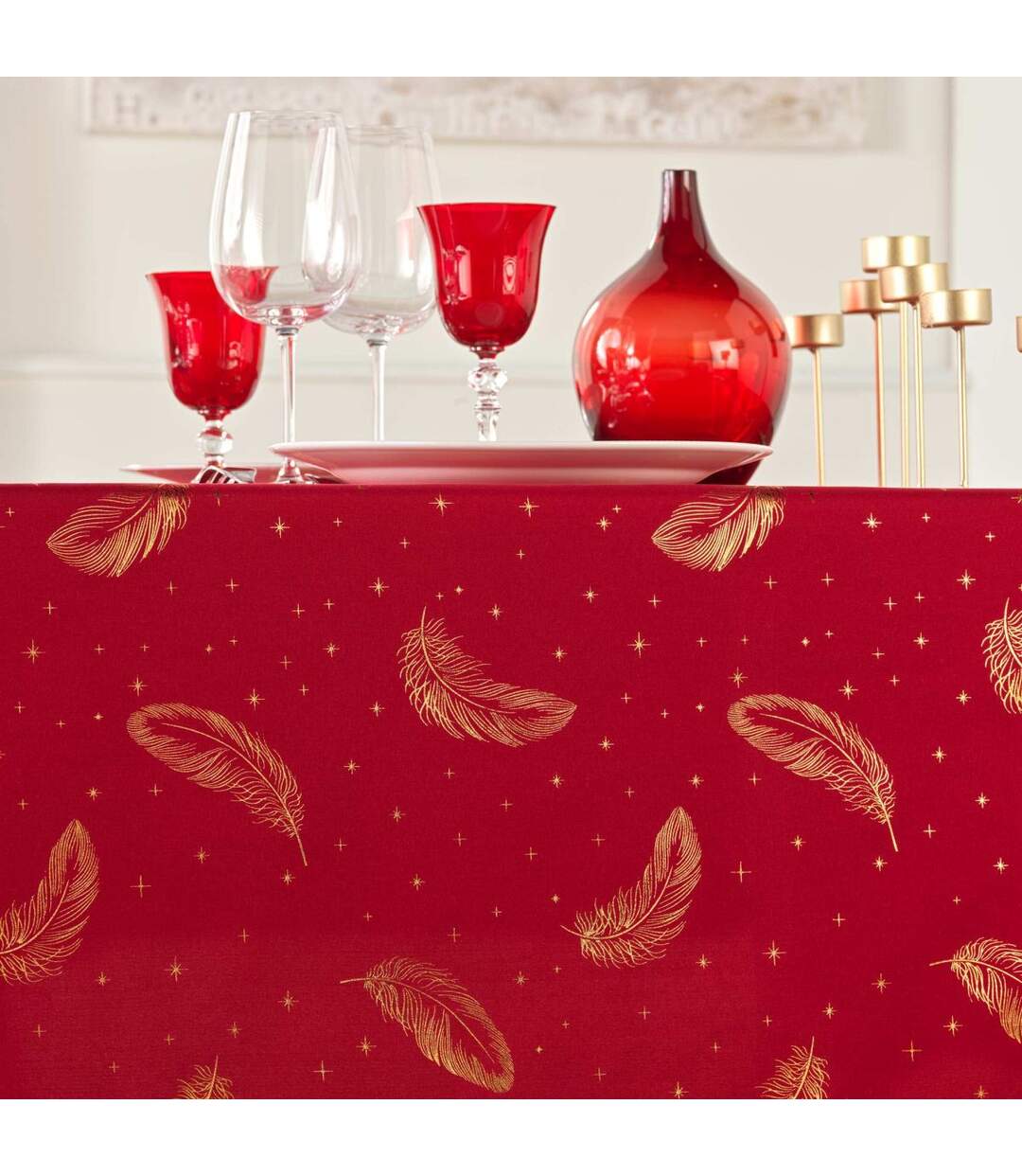 Nappe Imprimé Métallisé Adora 140x240cm Rouge & Or-3