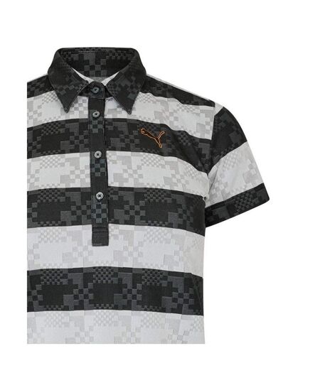 Womens/ladies Bordered Stripes Polo Shirt Black White Puma