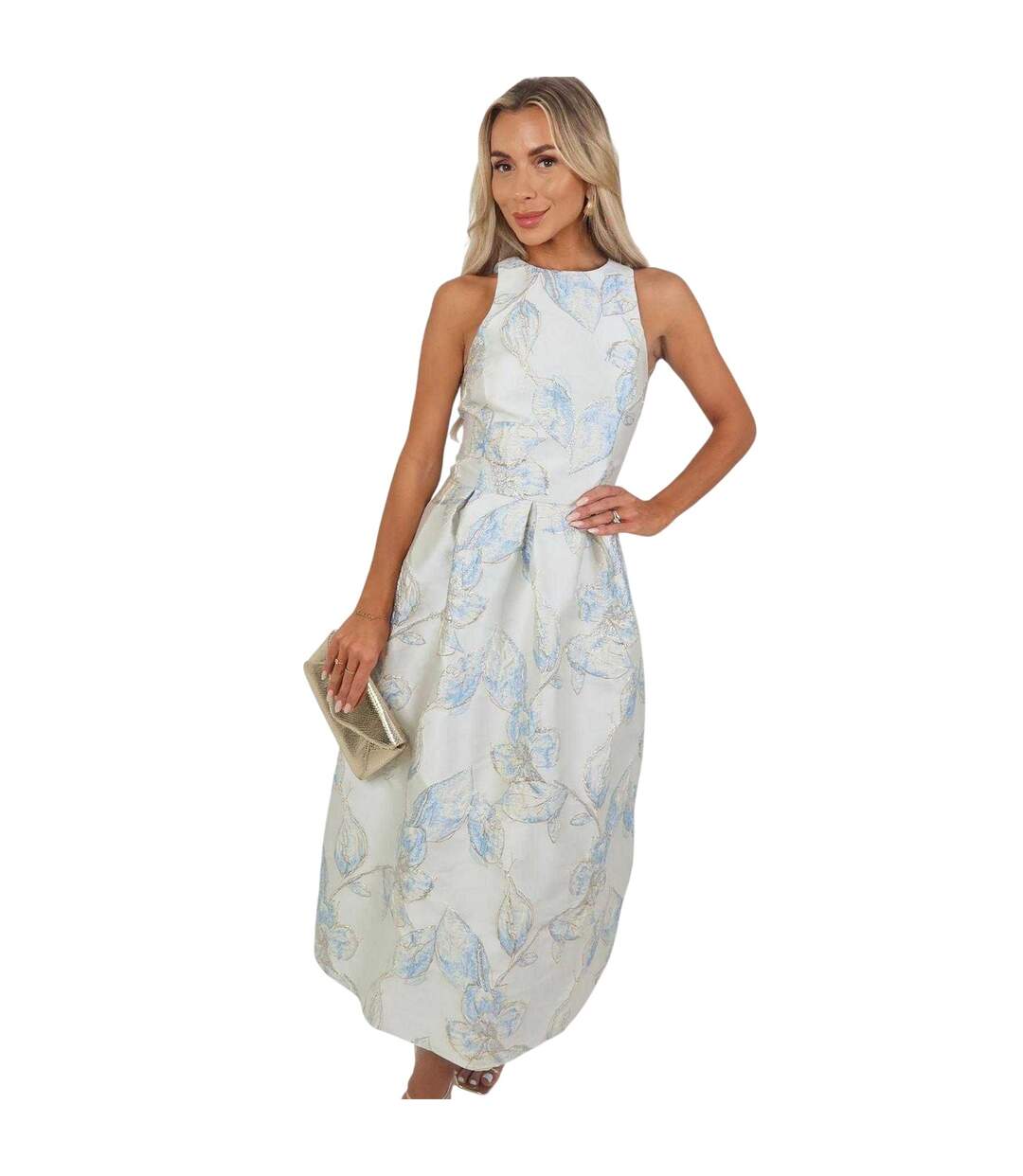 Robe Mi-longue Motif/style Floral Femme Bleu Glacier AX Paris-2