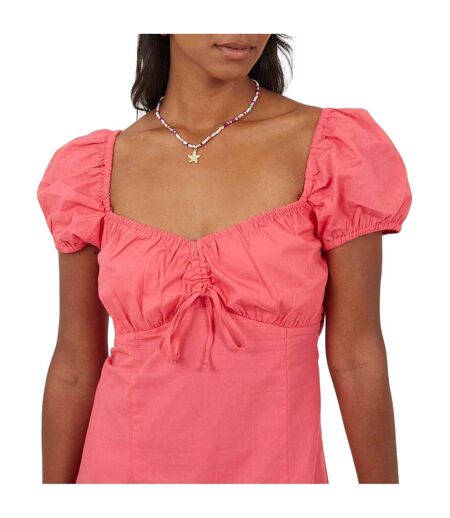 Womens/ladies Square Neck Puff Sleeve Mini Dress Pink Brave Soul