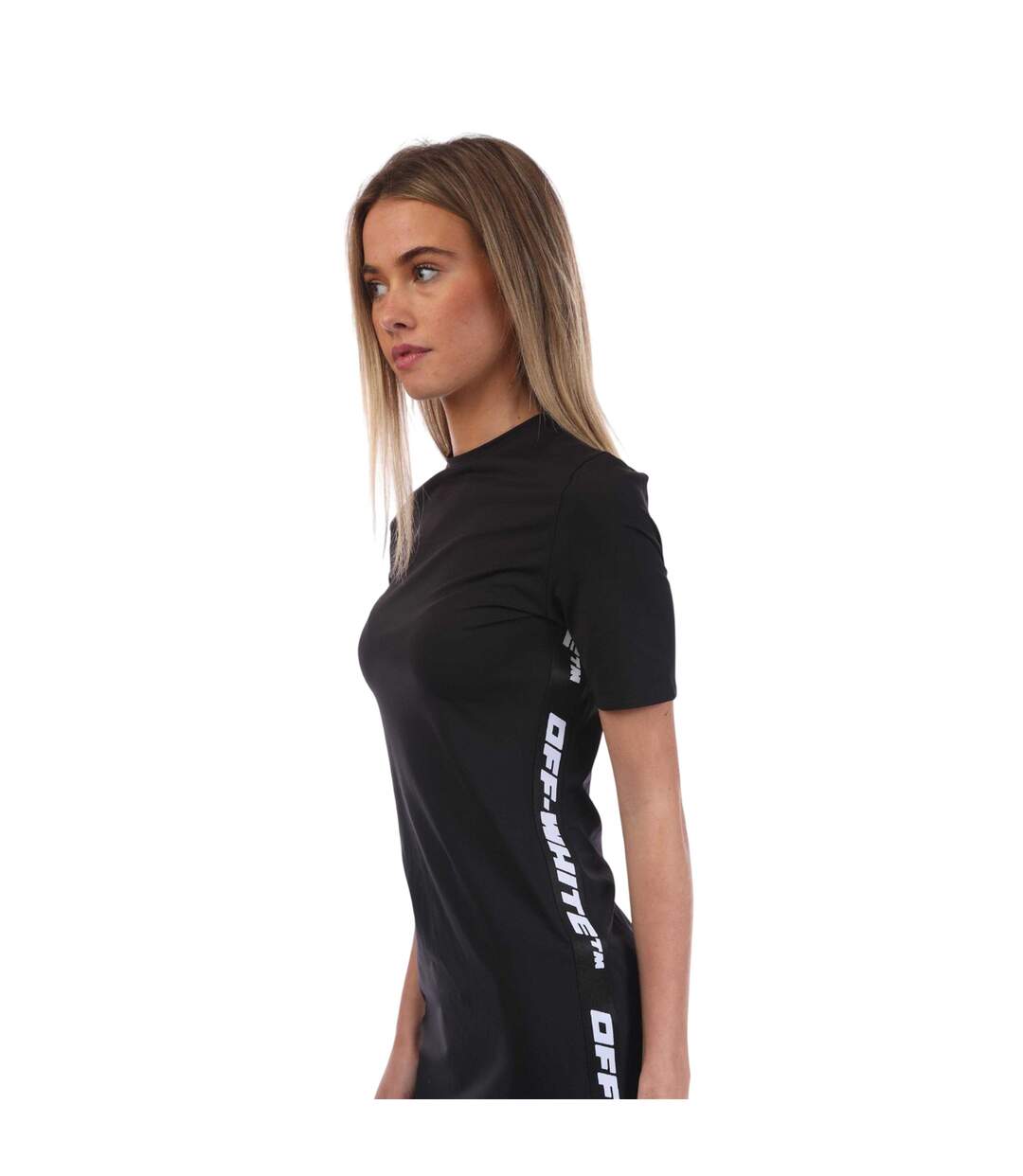 Robe Mi-longue Motif/style Sportif Femme Noir Off White-4