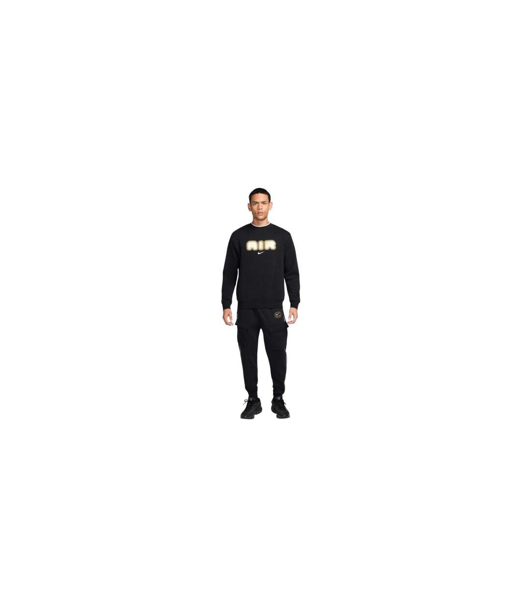 Mens Air Crew Neck Relaxed Fit Long-sleeved Sweatshirt Black Gold Nike-1