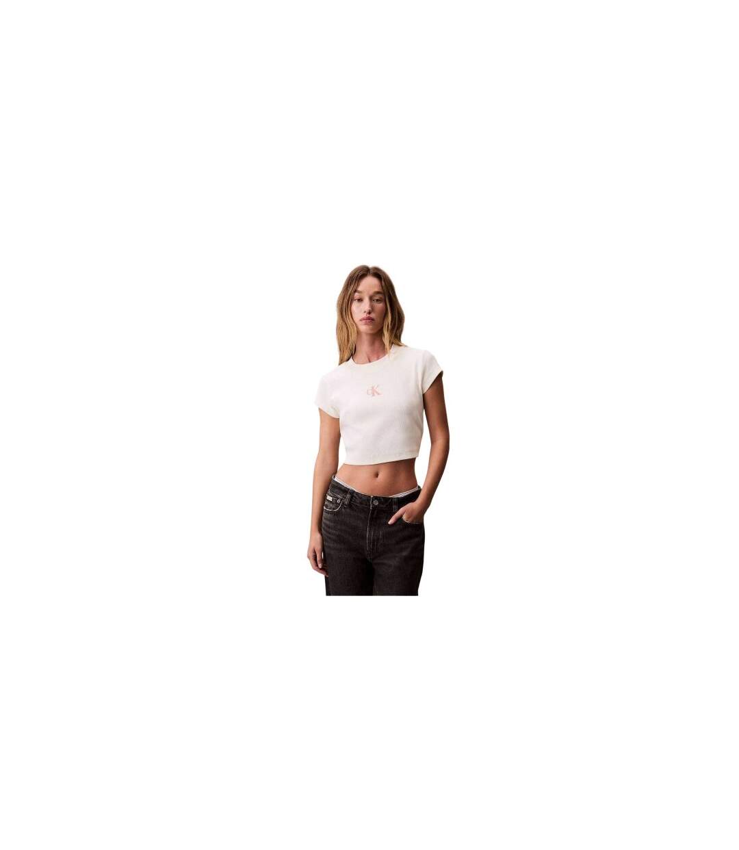 T-shirt Court Motif/style Monochrome Femme Maïs Calvin Klein-1