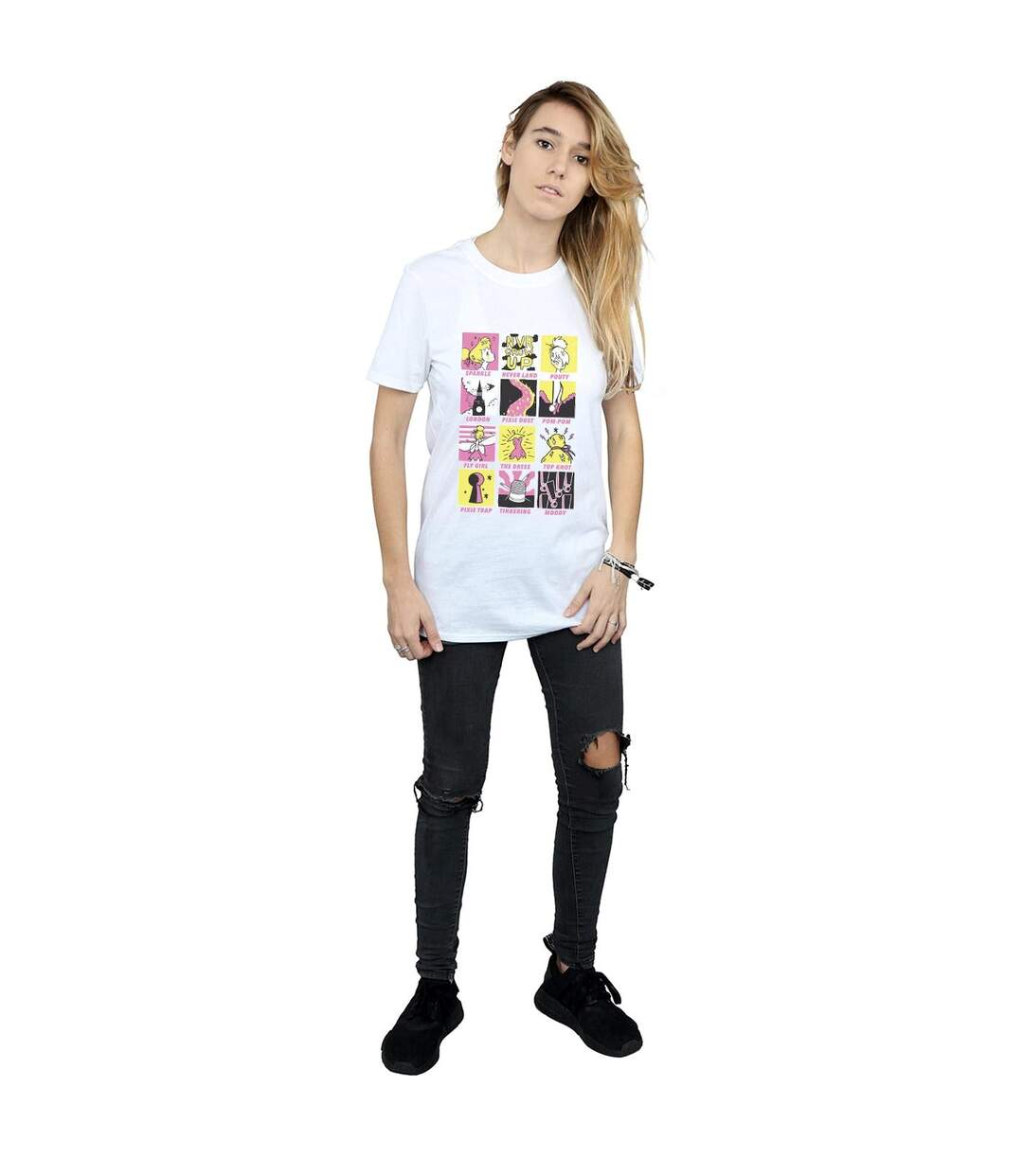 Disney Femme/Ladies - T-shirt boyfriend en coton avec carrés de la Fée Clochette (Blanc) - UTBI46466-4