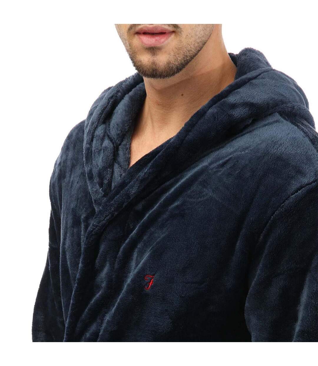 Mens Plain Polyester Dressing Gown Navy Farah-4