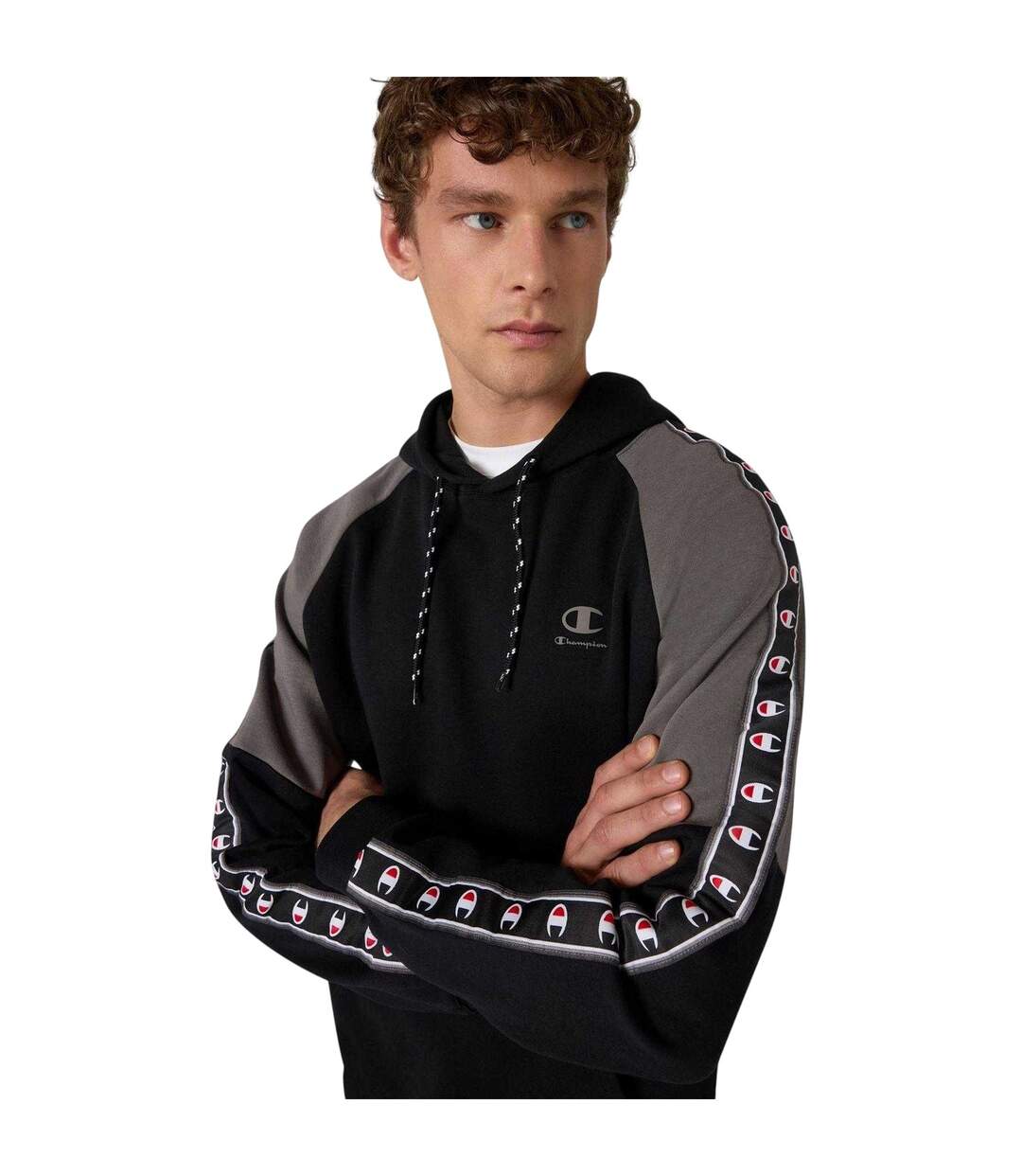 Mens Pullover Hoodie Black Champion-4