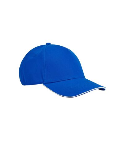 Classic 5 panel organic cotton sandwich peak baseball cap bright royal/white Beechfield