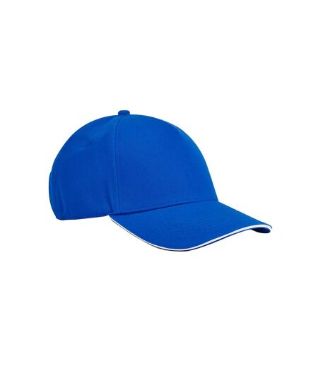 Classic 5 panel organic cotton sandwich peak baseball cap bright royal/white Beechfield