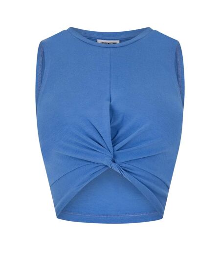 Womens/ladies Knotted Sleeveless Crop Top Dutch Blue Noisy May