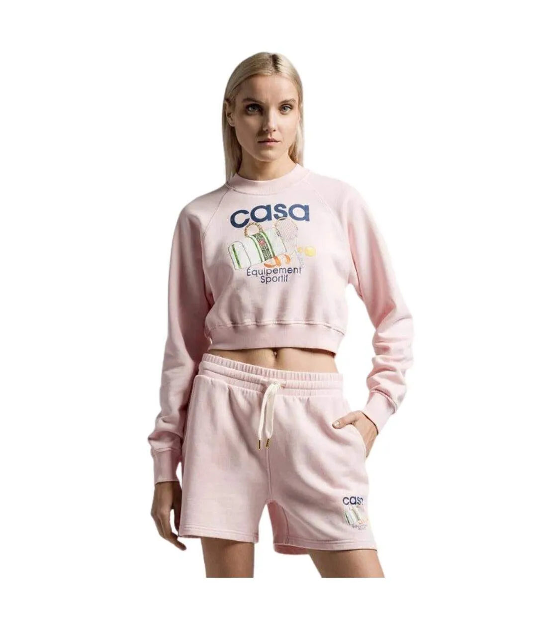 Womens/ladies Printed Cropped Long-sleeved Sweatshirt Pink Casablanca-2