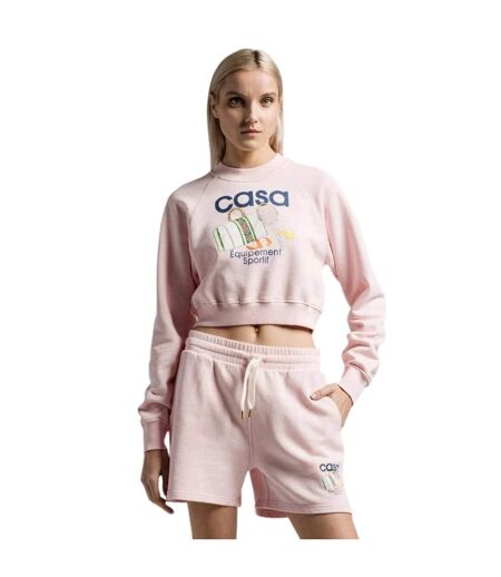 Womens/ladies Printed Cropped Long-sleeved Sweatshirt Pink Casablanca
