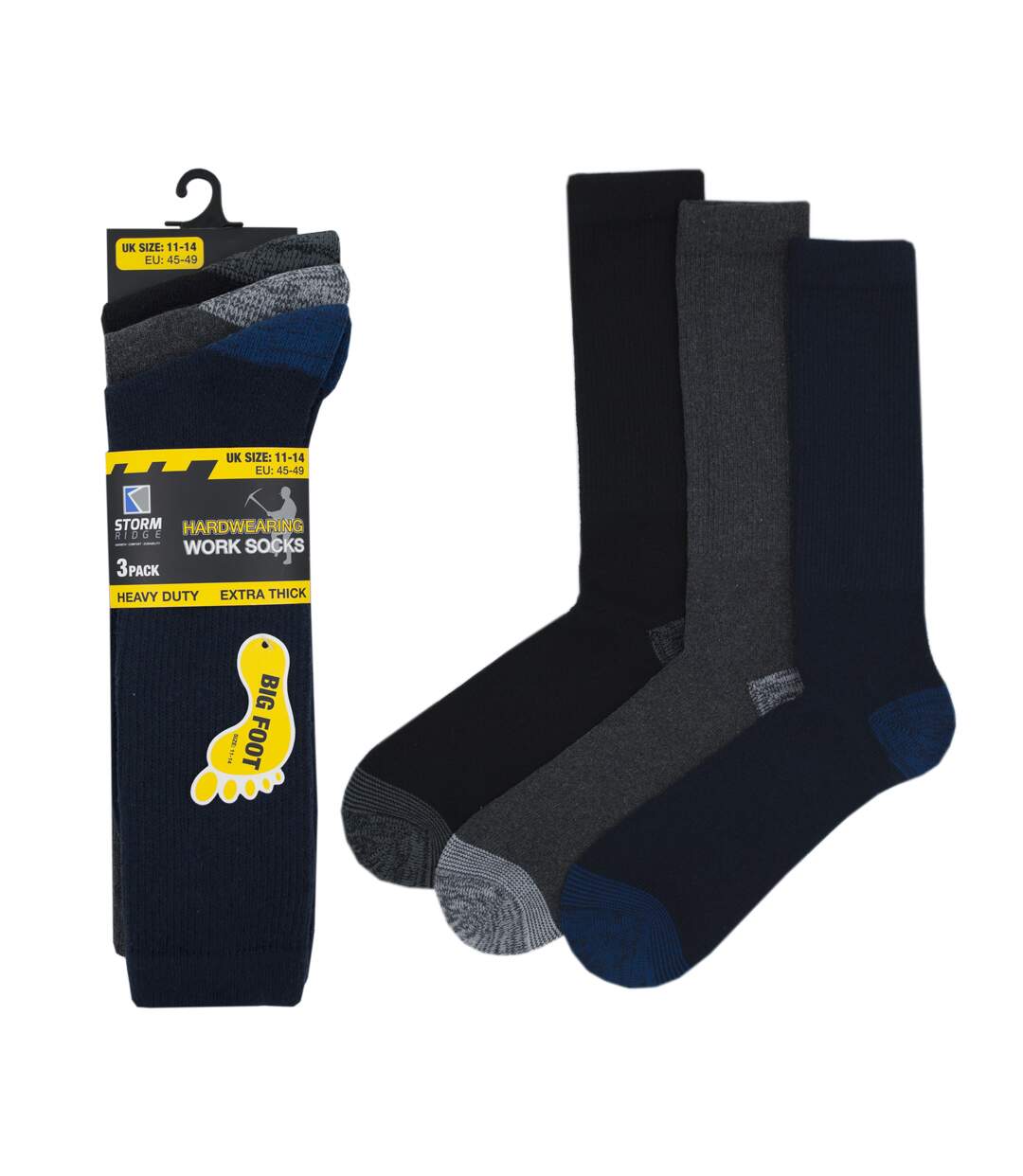 Storm ridge mens hardwearing work socks 3 pairs dark grey/navy/black Stromsholm-1