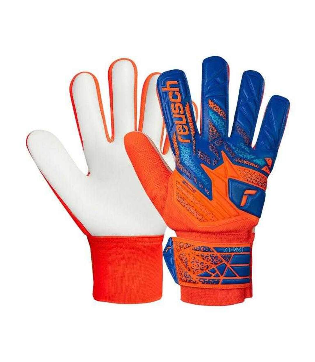 Childrens/kids Attrakt Solid Goalkeeper Gloves Blue Orange Reusch-4