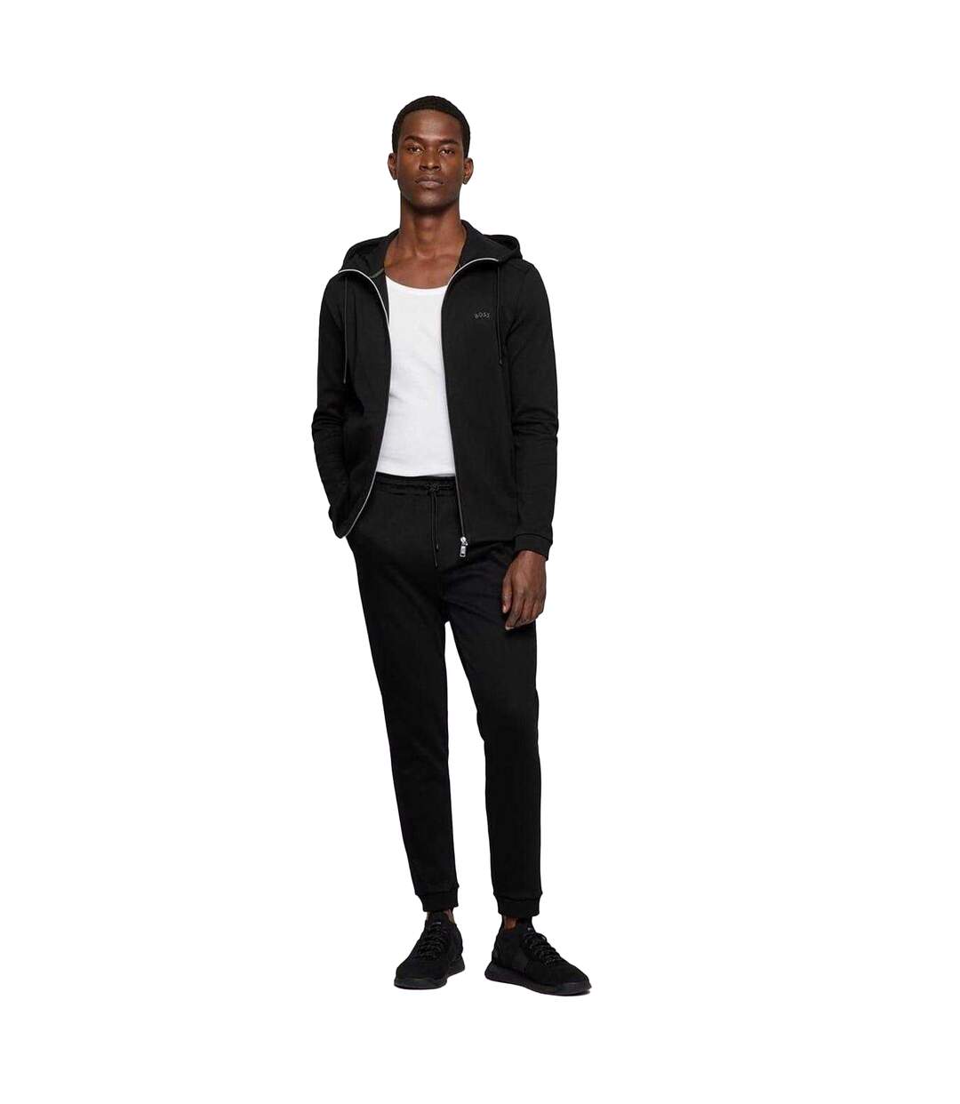 Mens Cotton Relaxed Fit Jogging Bottoms Black Boss-1