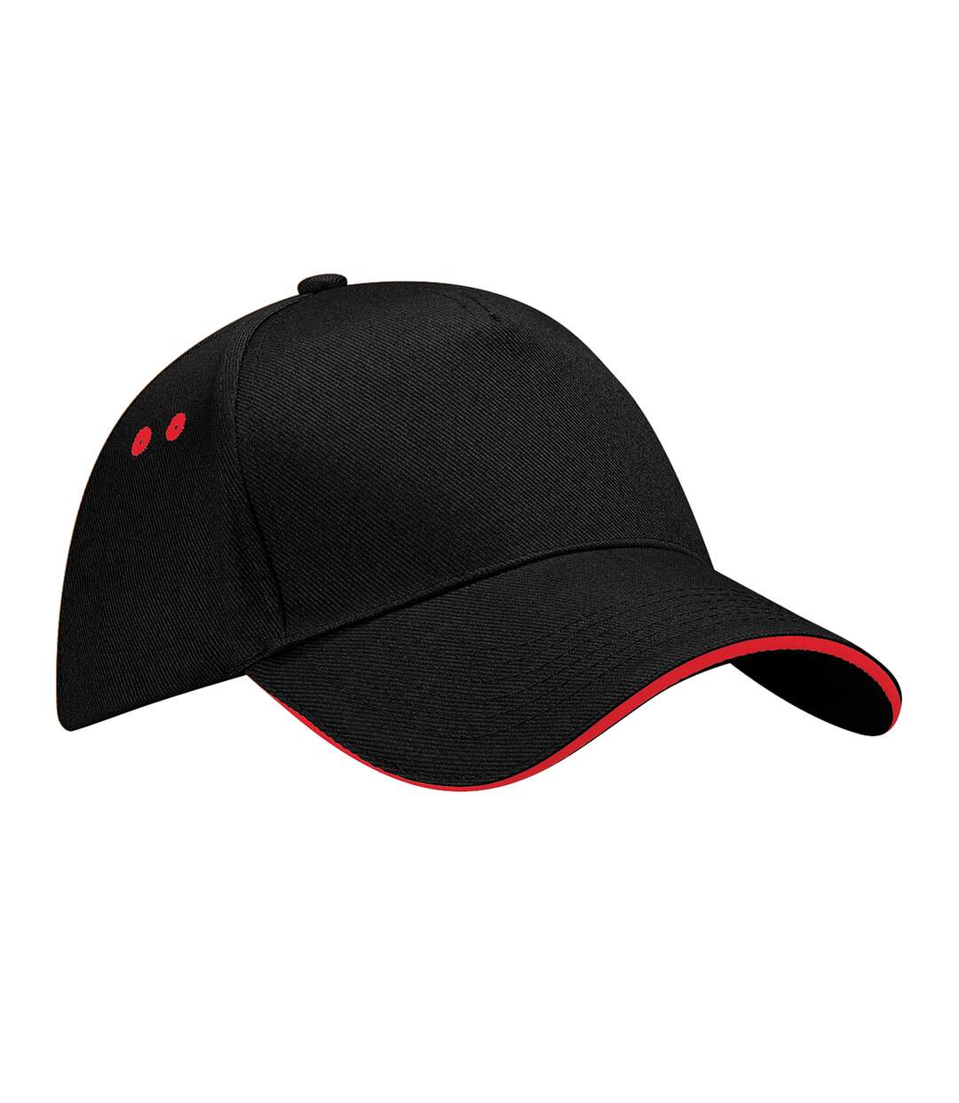 Beechfield Unisex Ultimate 5 Panel Contrast Baseball Cap With Sandwich Peak / Headwear (Black/Classic Red) - UTRW222-1