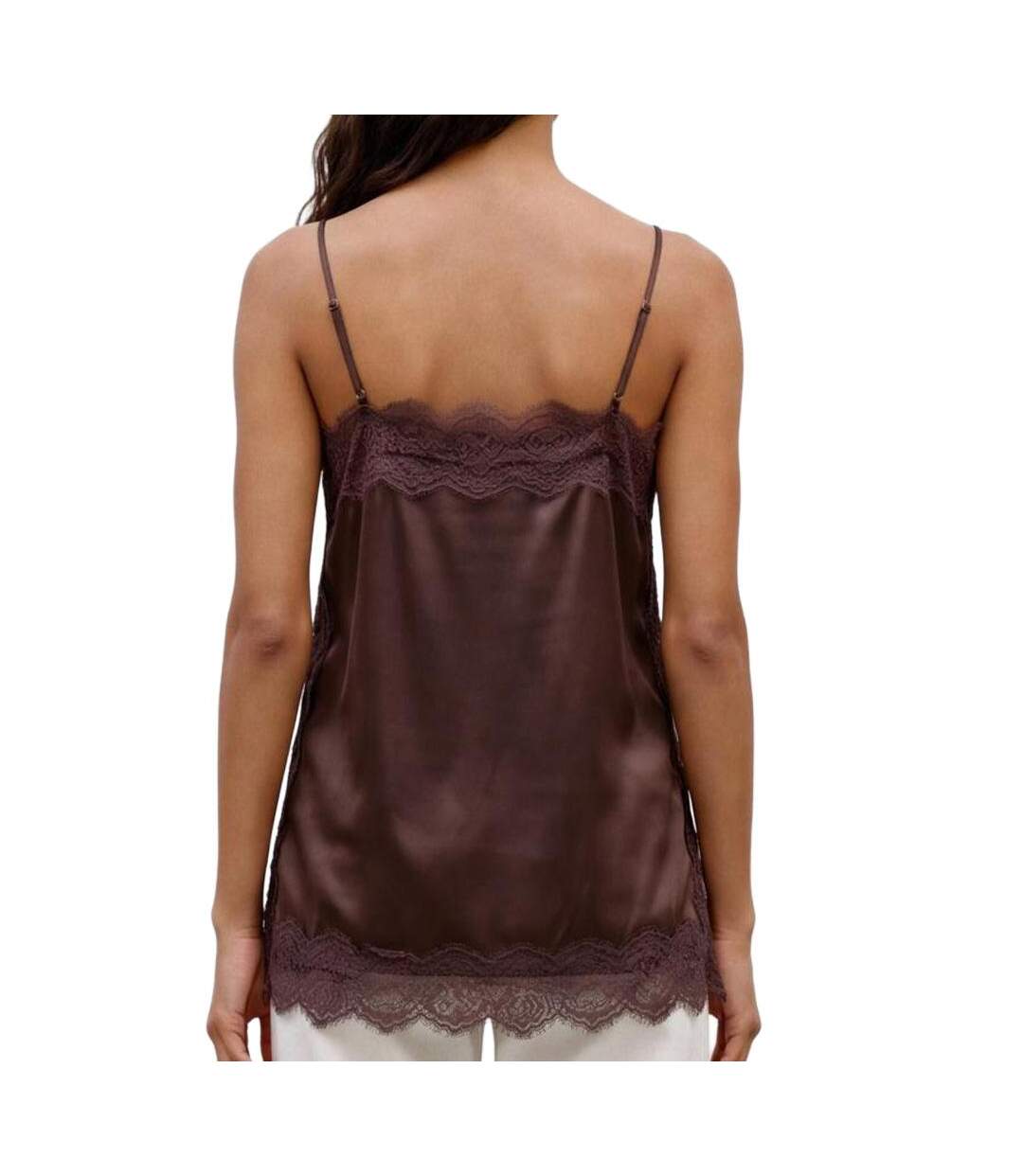Débardeur marron femme vero moda lace singlet-2