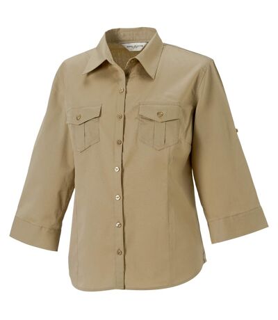 Russell Collection Womens/Ladies Roll-Sleeve 3/4 Sleeve Work Shirt (Khaki) - UTRW3259