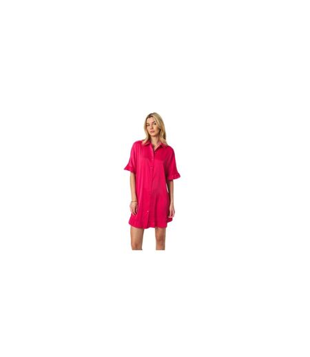 Womens/ladies Button Detail T-shirt Dress Hot Pink Print Ax