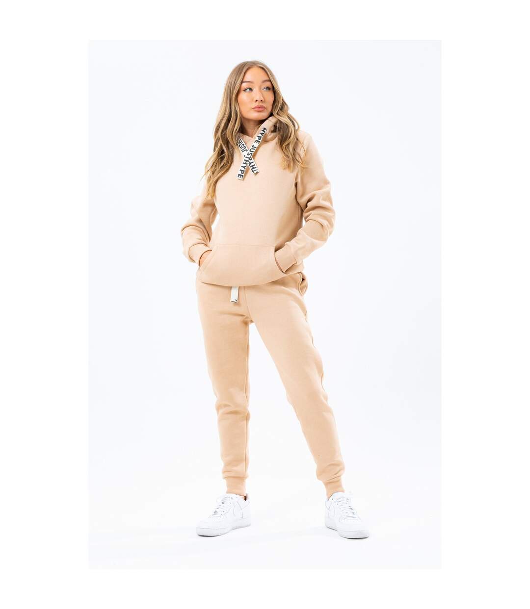 Womens/ladies drawstring jogging bottoms beige Hype