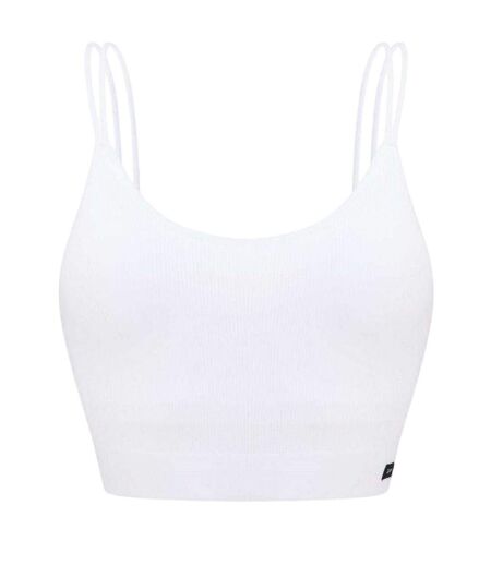 Womens/ladies Ava Ribbed Cropped Tank Top White Lee