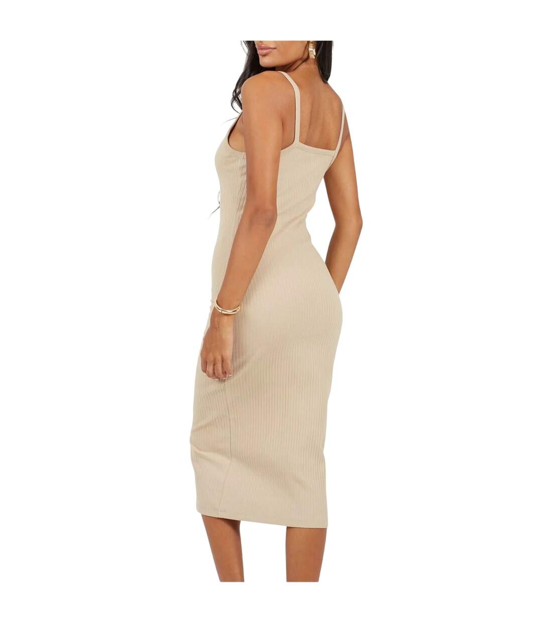 Robe Mi-longue Bretelles Fines Femme Beige Gris Brave Soul-3