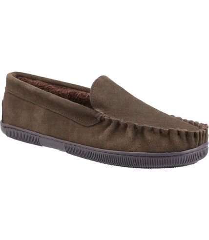 Cotswold Mens Sodbury Suede Moccasin Slippers (Brown) - UTFS8419