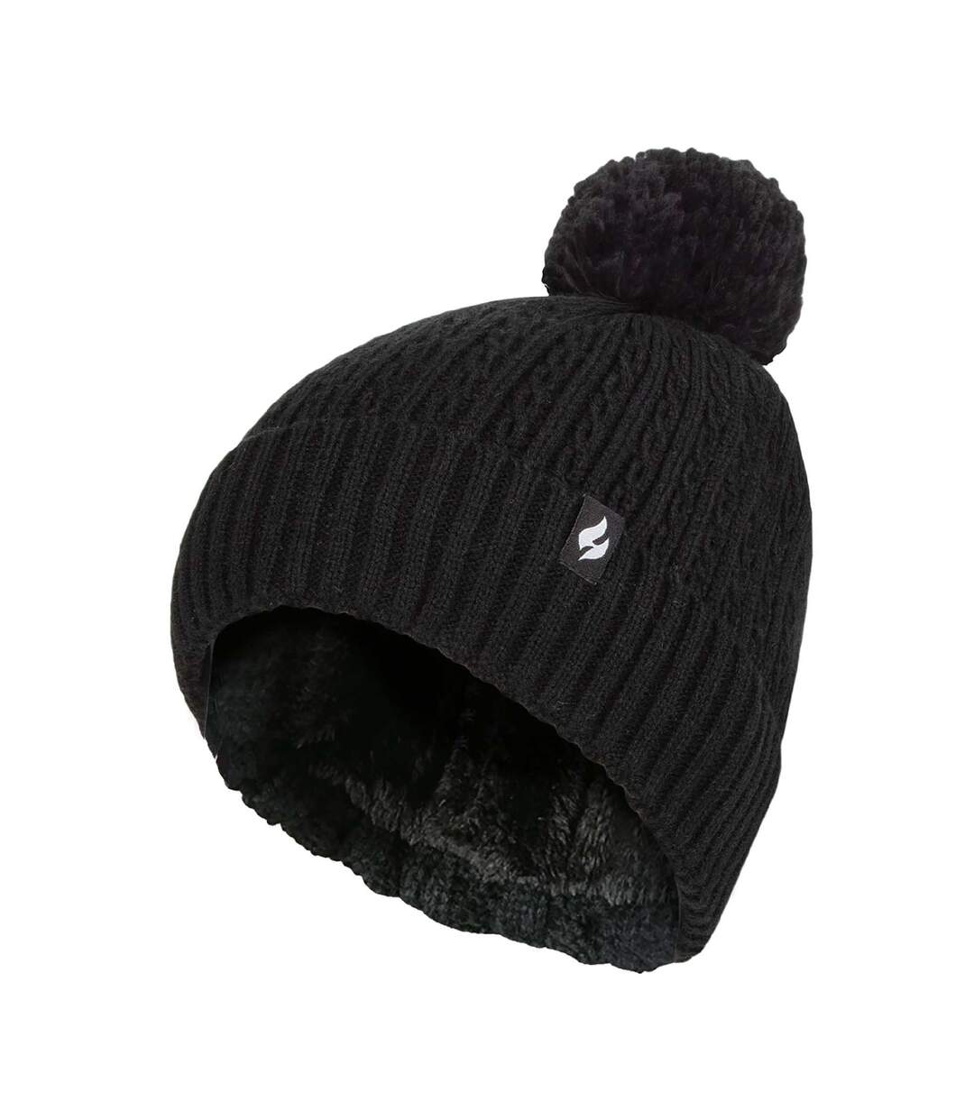 Ladies Winter Ribbed Thermal Cable Knit Beanie Pom Pom Hat-1