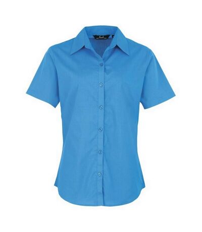 Short Sleeve Poplin Blouse / Plain Work Shirt Sapphire Premier
