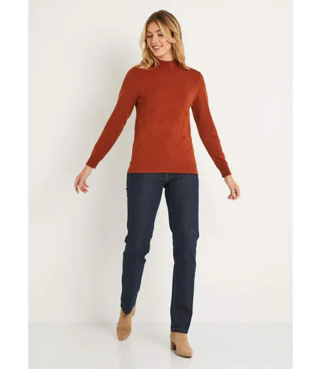 Pull doux uni col montant modal mélangé