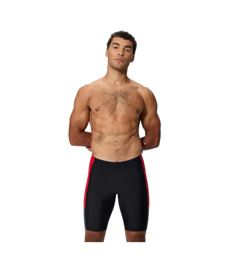 Mens Colour Block Logo Jammer Shorts Black Red Speedo