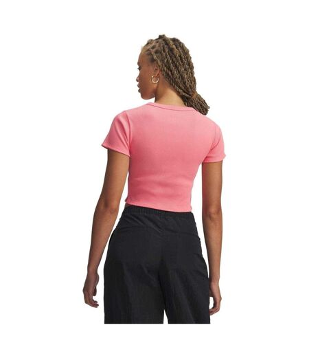 Womens/ladies Ribbed Crop Top Pink White Under Armour
