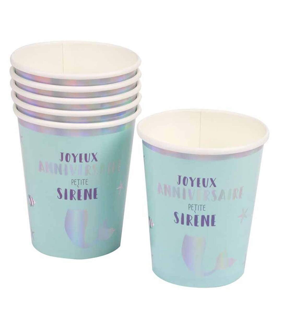 Lot de 6 Gobelets en Papier Sirène 25cl Bleu-1
