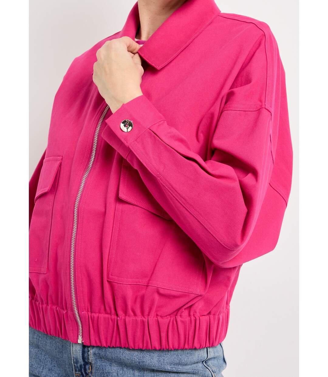 Blouson zippé en toile, taille resserrée-4