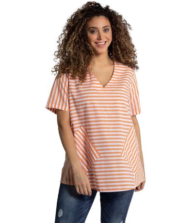 ULLA POPKEN Chemisier à rayures A-Line Col V Demi-manches mandarine