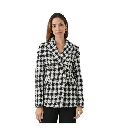 Womens/ladies dogtooth double-breasted blazer black Principles