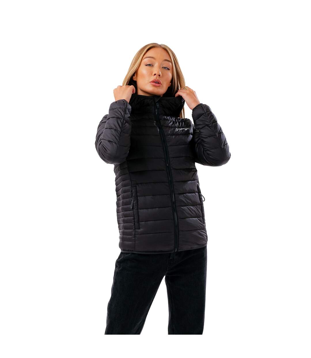 Womens/ladies lightweight puffer jacket black Hype