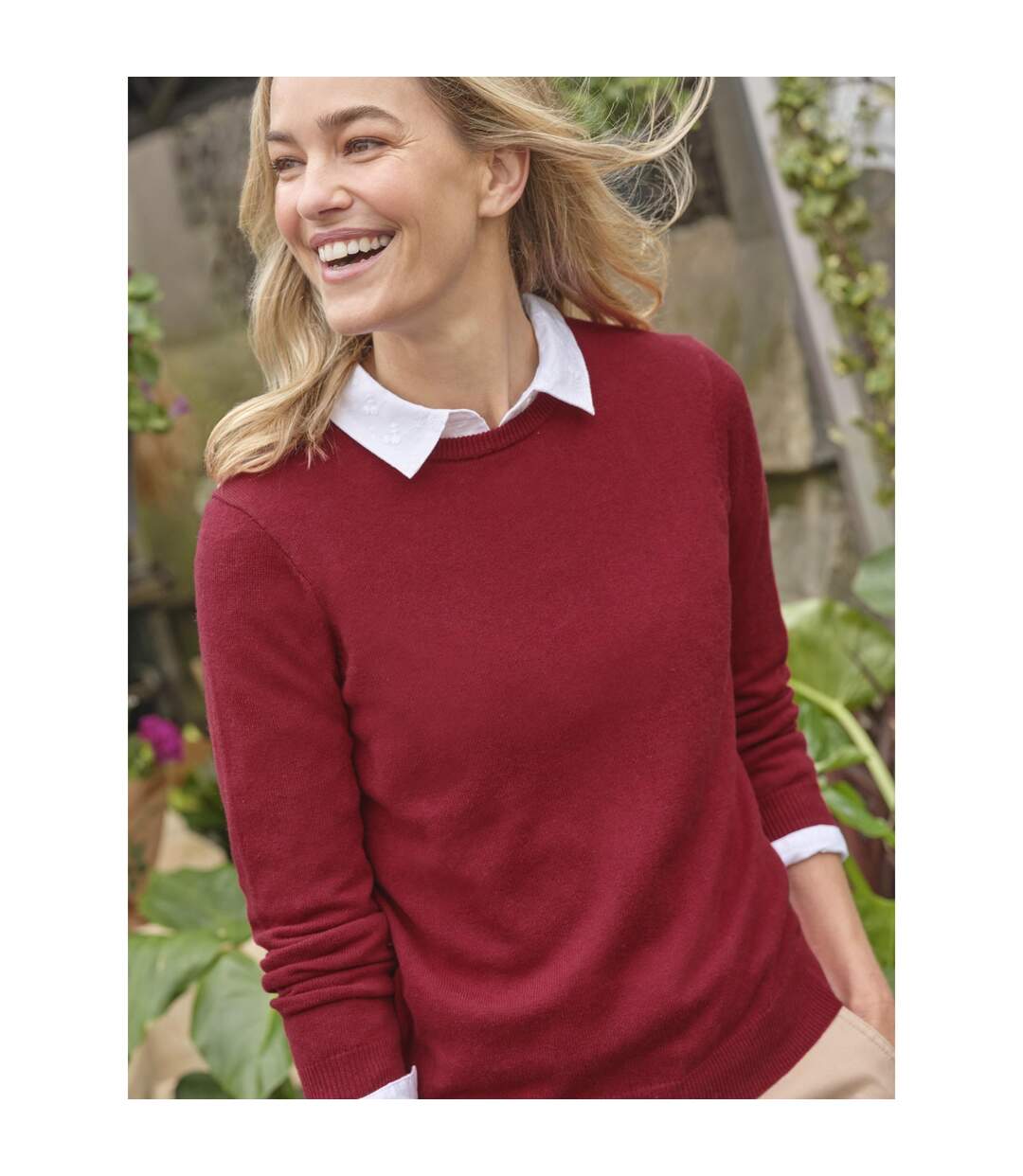 Womens/ladies Cashmere Crew Neck Jumper Cherry Red WoolOvers-2