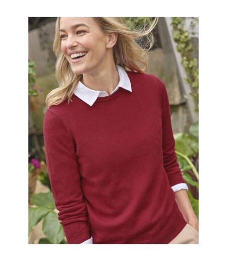 Womens/ladies Cashmere Crew Neck Jumper Cherry Red WoolOvers