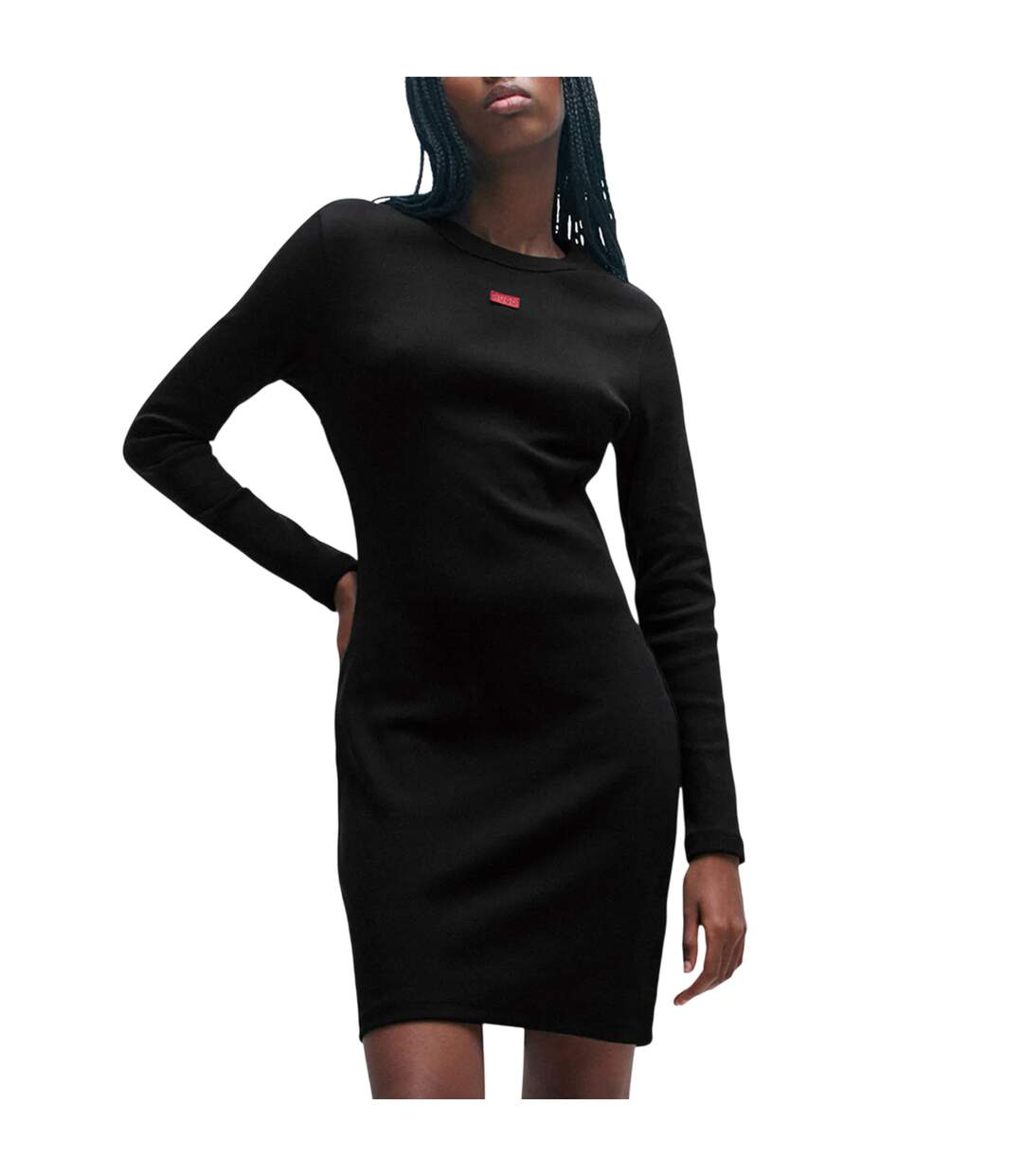 Womens/ladies Nemalia Cotton Stretch Bodycon Dress Black Hugo-4