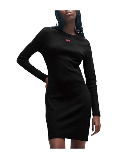 Womens/ladies Nemalia Cotton Stretch Bodycon Dress Black Hugo