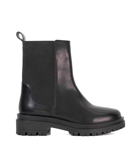 Womens/ladies Leather Chunky Sole Chelsea Boots Black Dune London