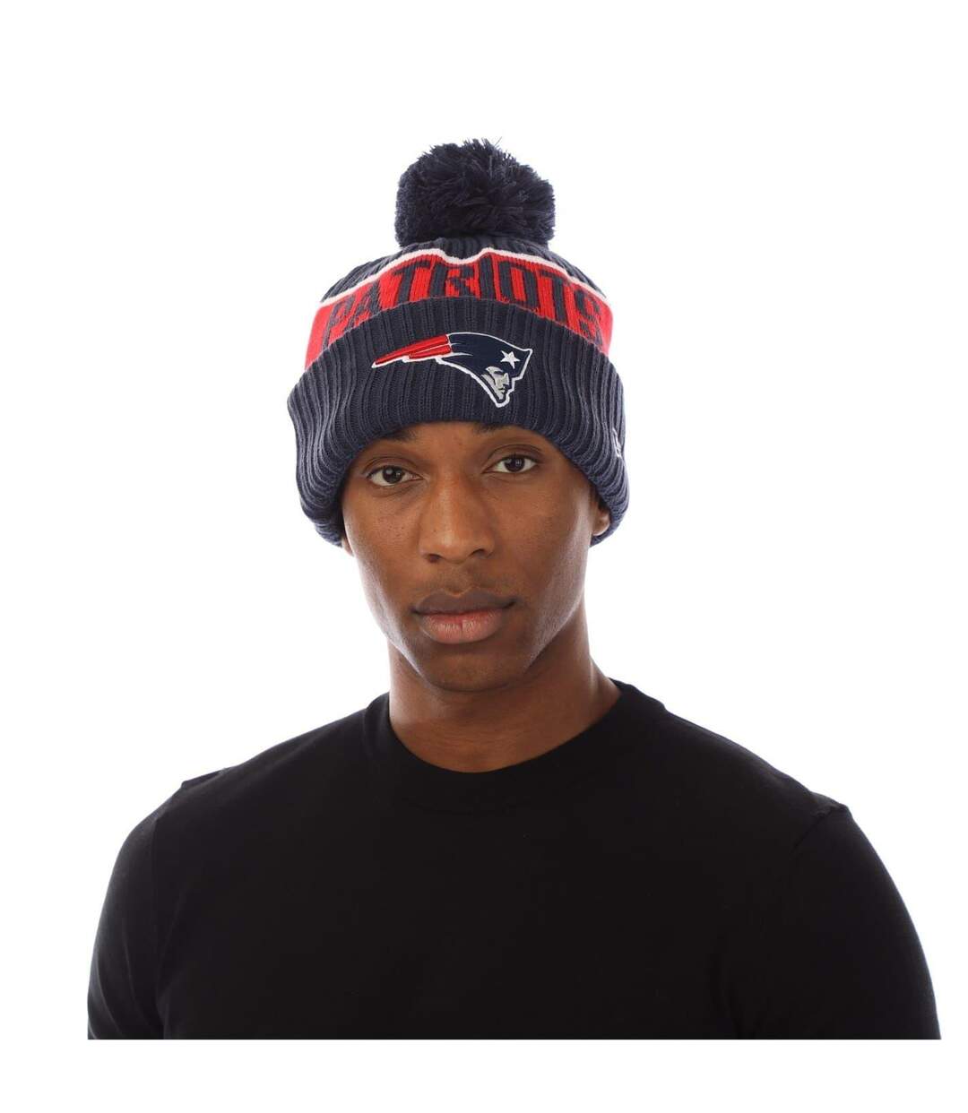 Unisex Adult New England Patriots Pom Pom Beanie Blue New Era-1