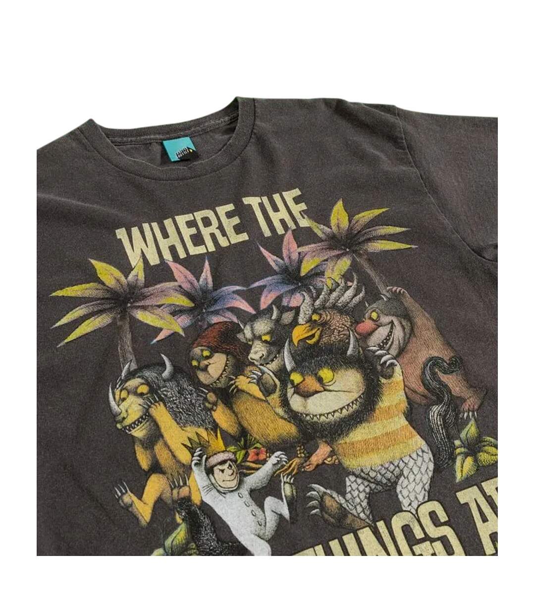 Unisex Adult Vintage Washed T-shirt Black Charcoal Where The Wild Things Are-3